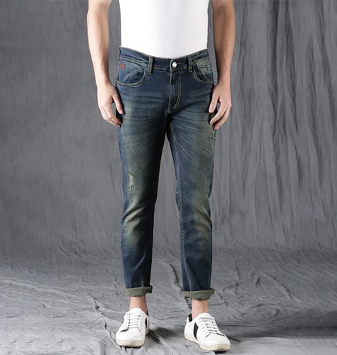 Men Blue Slim Fit Mid-Rise Mildly Distress Stretchable Jeans